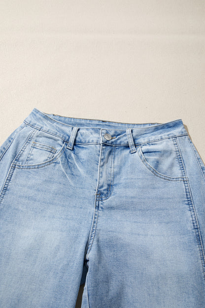 Myosotis Raw Hem Turnup Loose Ankle-length Jeans