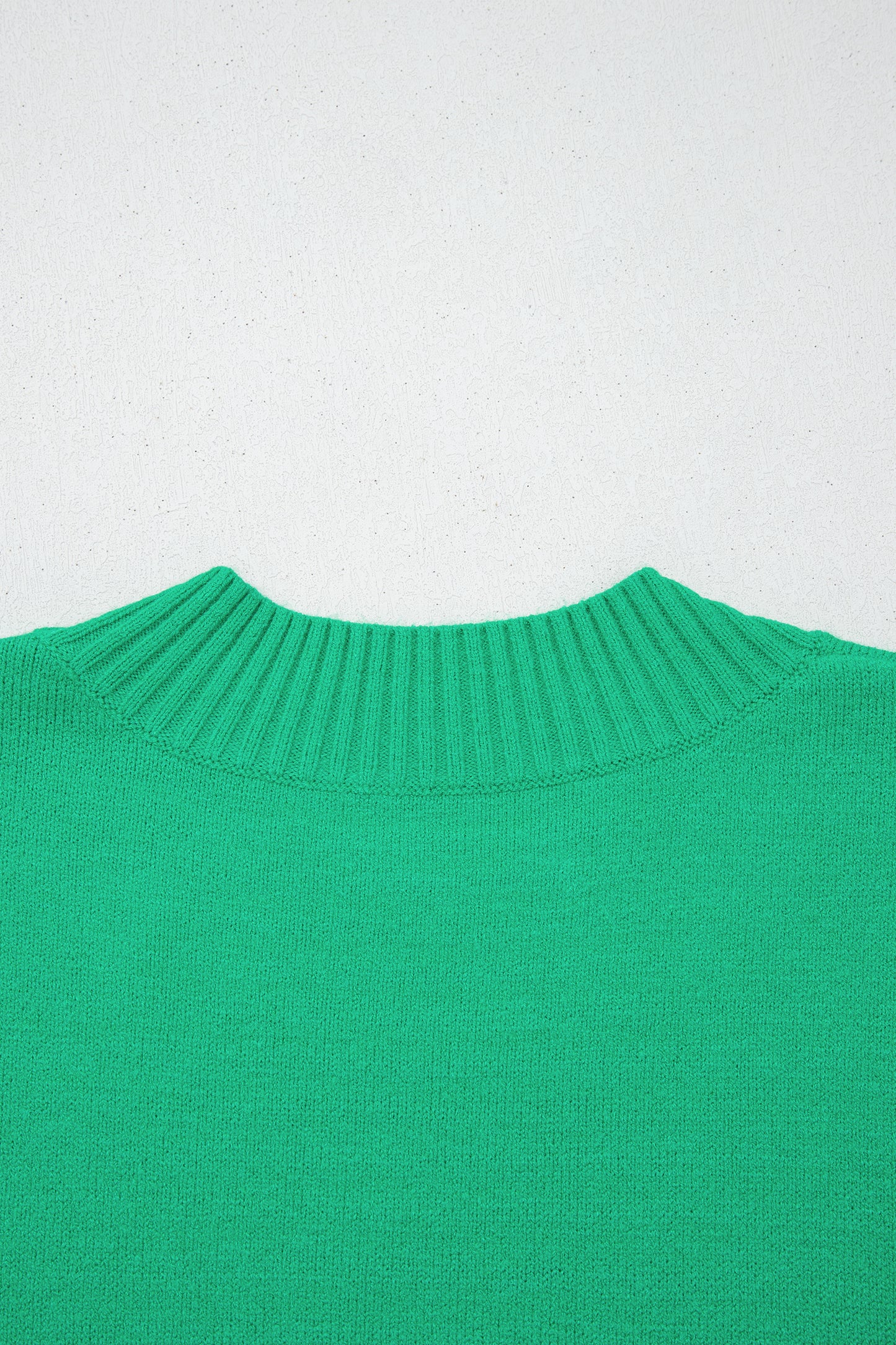 Bright Green Solid Color Ribbed Trim Round Neck Ruffle Short Sleeve Sweater
