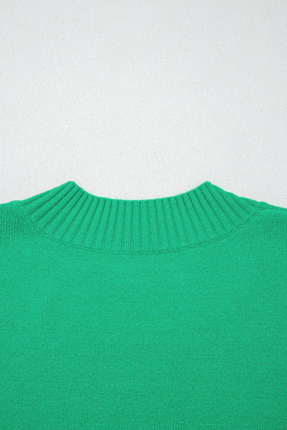 Bright Green Solid Color Ribbed Trim Round Neck Ruffle Short Sleeve Sweater