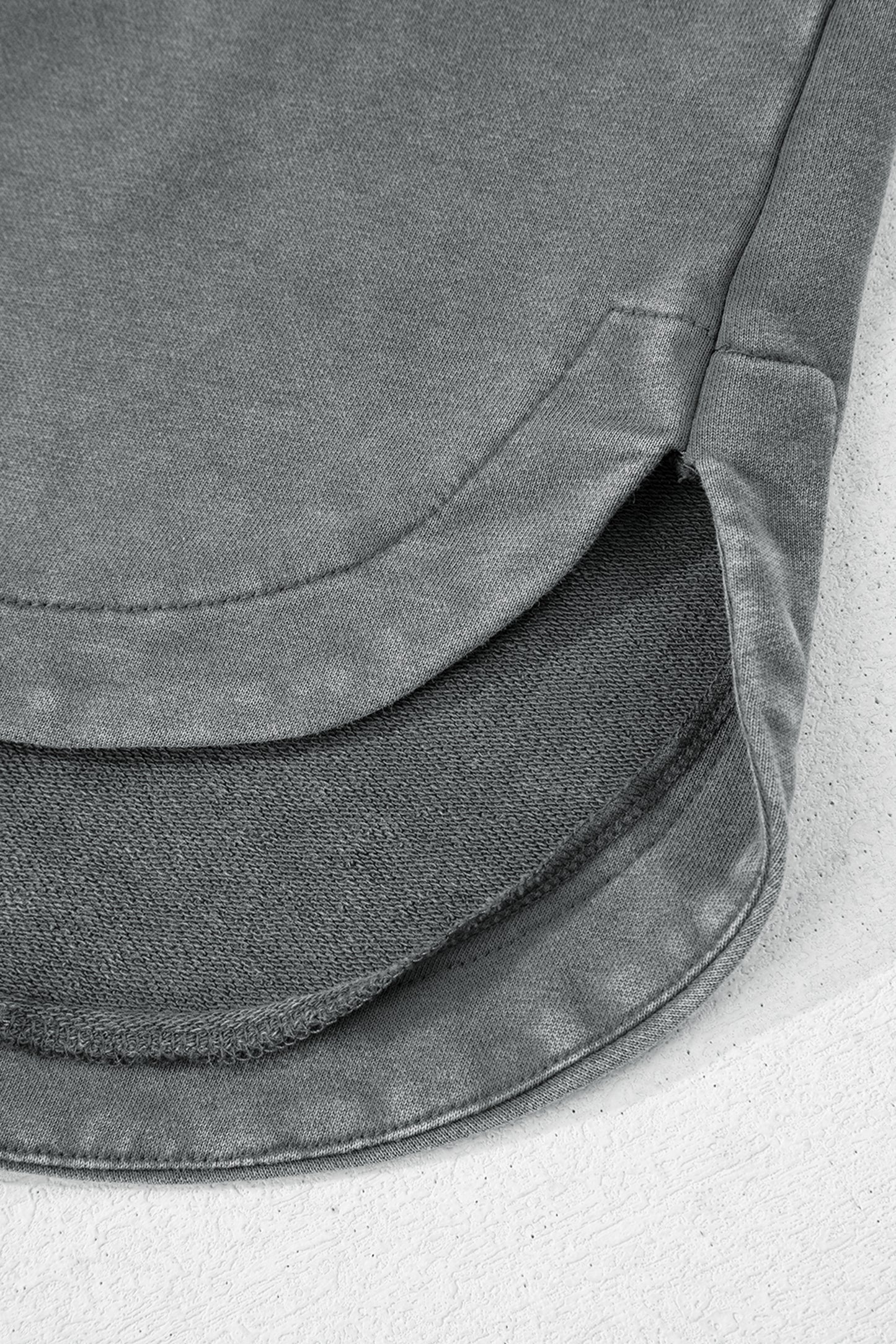 Medium Grey Mineral Wash Chest Pockets Drop Shoulder Shacket with Side Slit