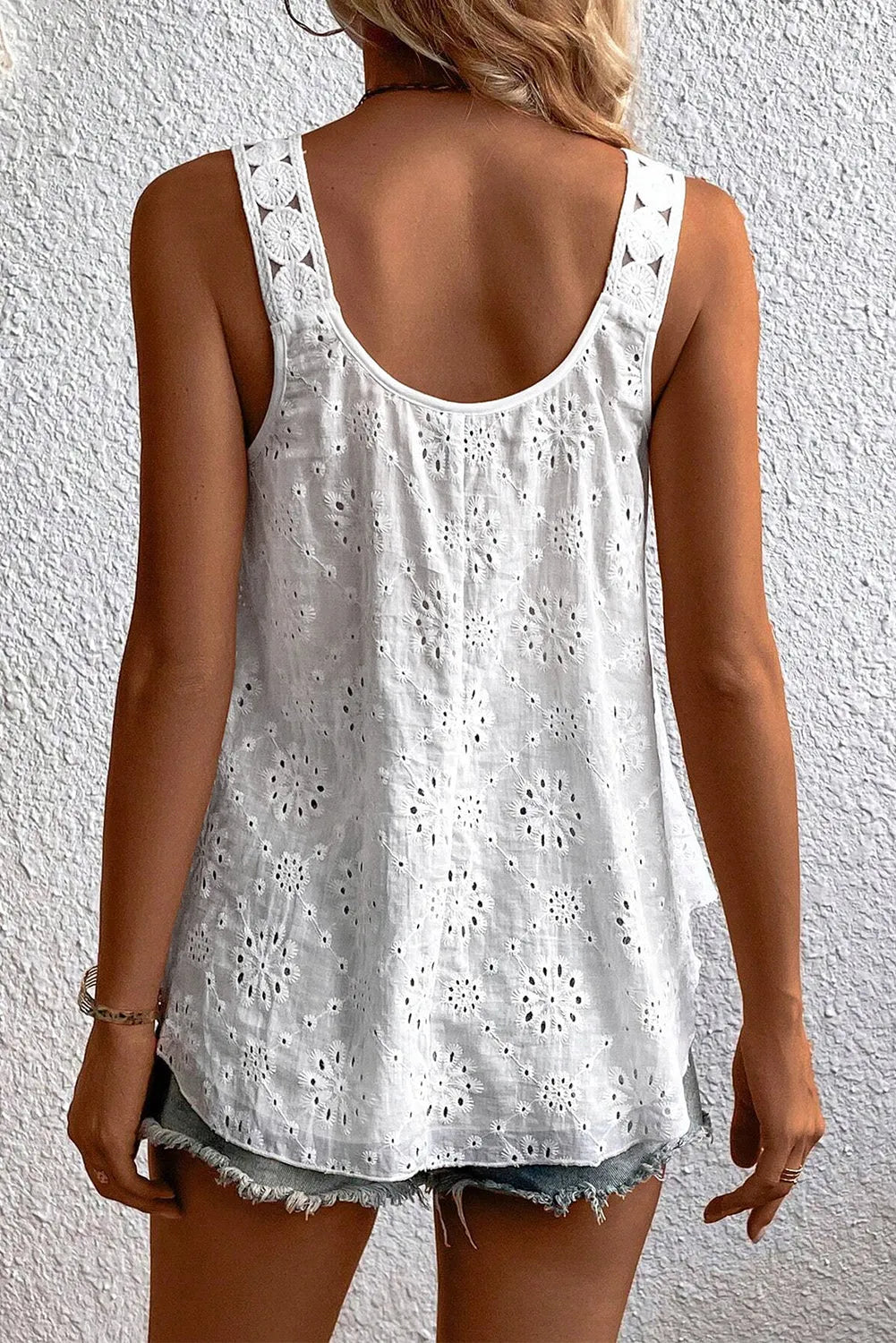 White Eyelet Embroidery Tank Top - Chic Meadow Boutique 