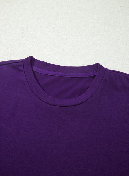 Tillandsia Purple Casual Plain Crew Neck Tee
