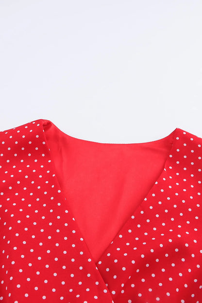 Fiery Red Polka Dot V Neck Ruffle Sleeve Dress - Chic Meadow Boutique 