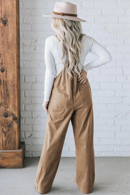 Bottoms/Jumpsuits & Rompers Gray Morn Solid Pocketed Loose Fit Corduroy Overall