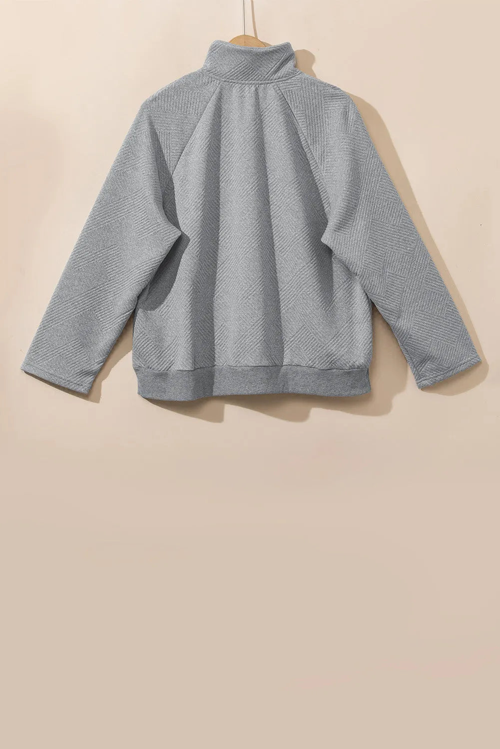 Light Grey Textured Snap Buttons Pullover Plus Size Sweatshirt - Chic Meadow Boutique 