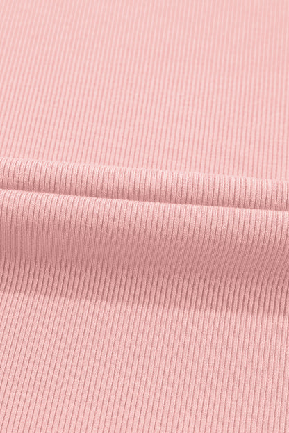 Light Pink Ribbed Pearl Beaded Puff Sleeve Top