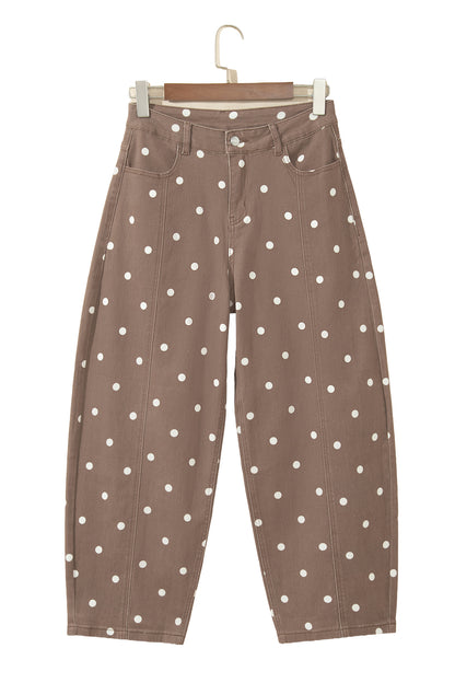 Brown Tailored Seam Polka Dot Print Barrel Casual Jeans