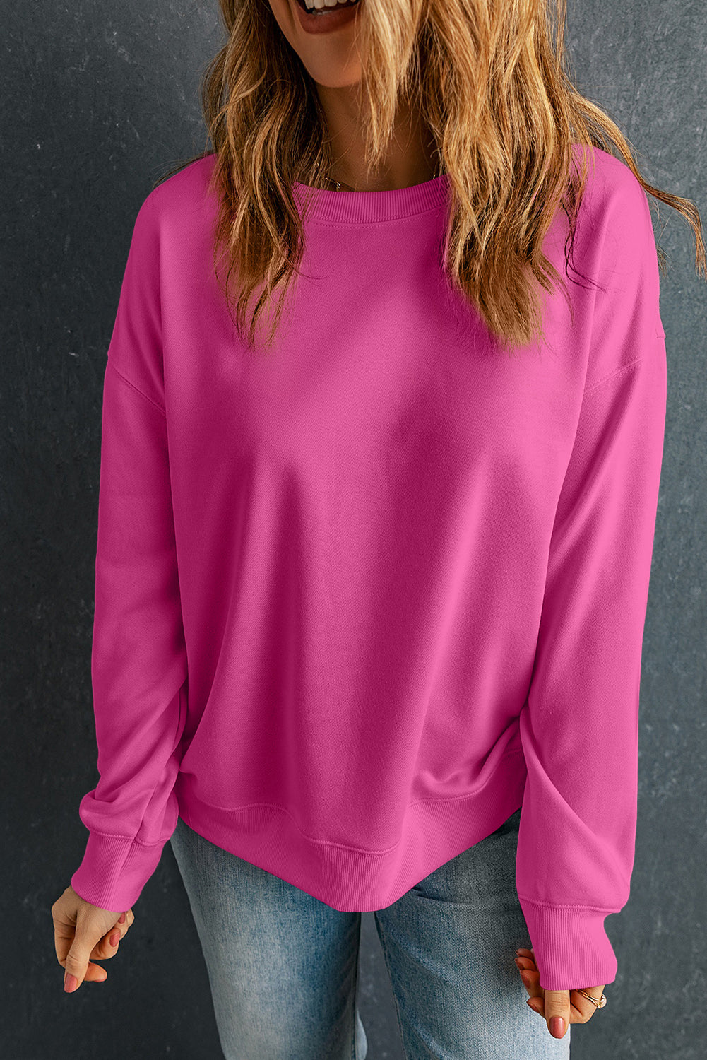 Bonbon Solid Classic Crewneck Pullover Sweatshirt