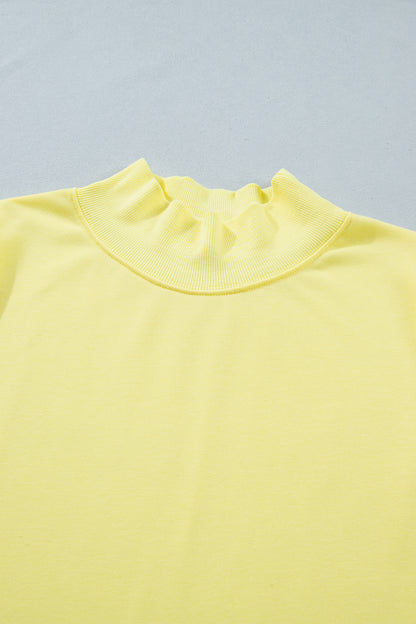 Yellow Solid Color High Neck Cap Sleeve Loose Top