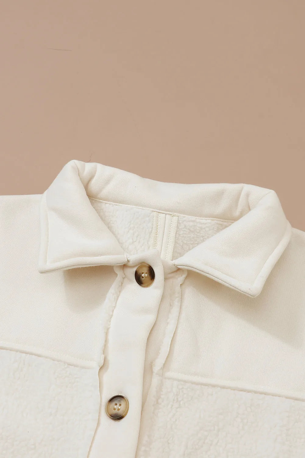 Beige Button-Up Stitching Pocket Raw Hem Shacket - Chic Meadow Boutique 