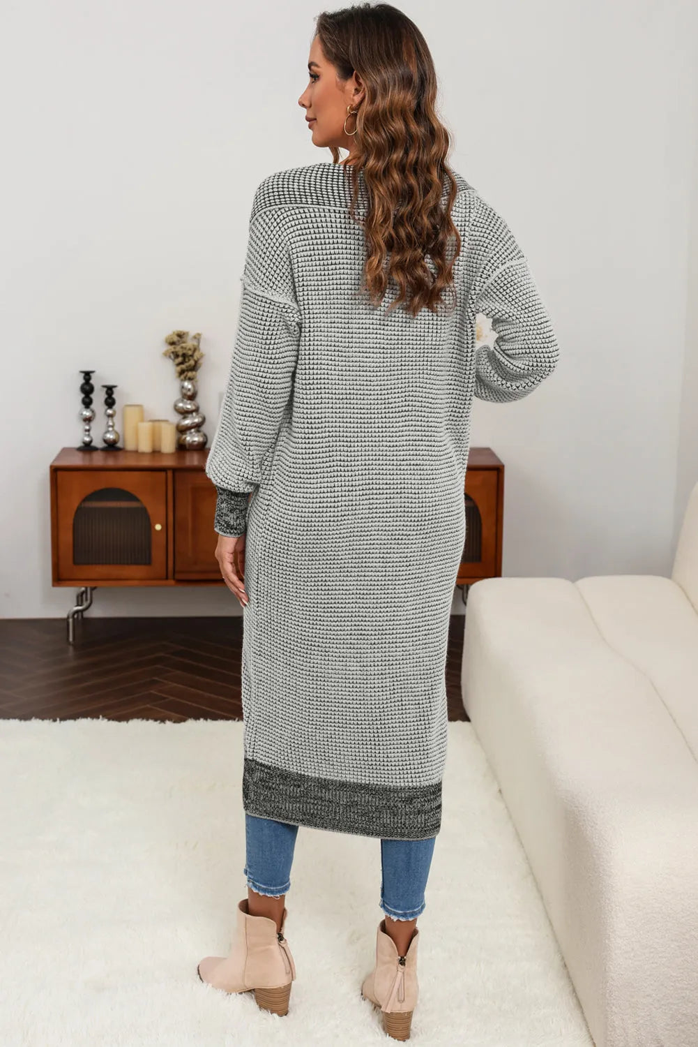 Gray Textured Knit Pocketed Duster Cardigan - Chic Meadow Boutique 