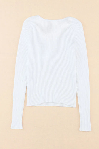 White Cable Crossed V Neck Sweater - Chic Meadow Boutique 