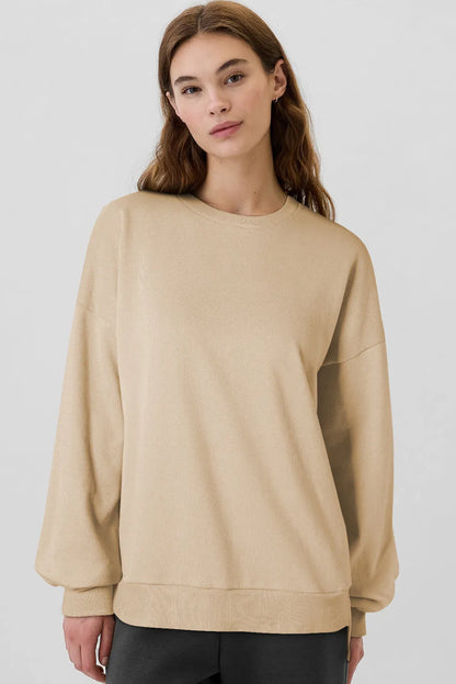 Apricot Solid Fleece Lined Drop Shoulder High Low Sweatshirt - Chic Meadow Boutique 