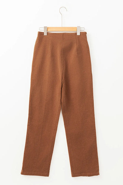 Chestnut Solid Color Double Breasted Straight Leg Pants - Chic Meadow Boutique 