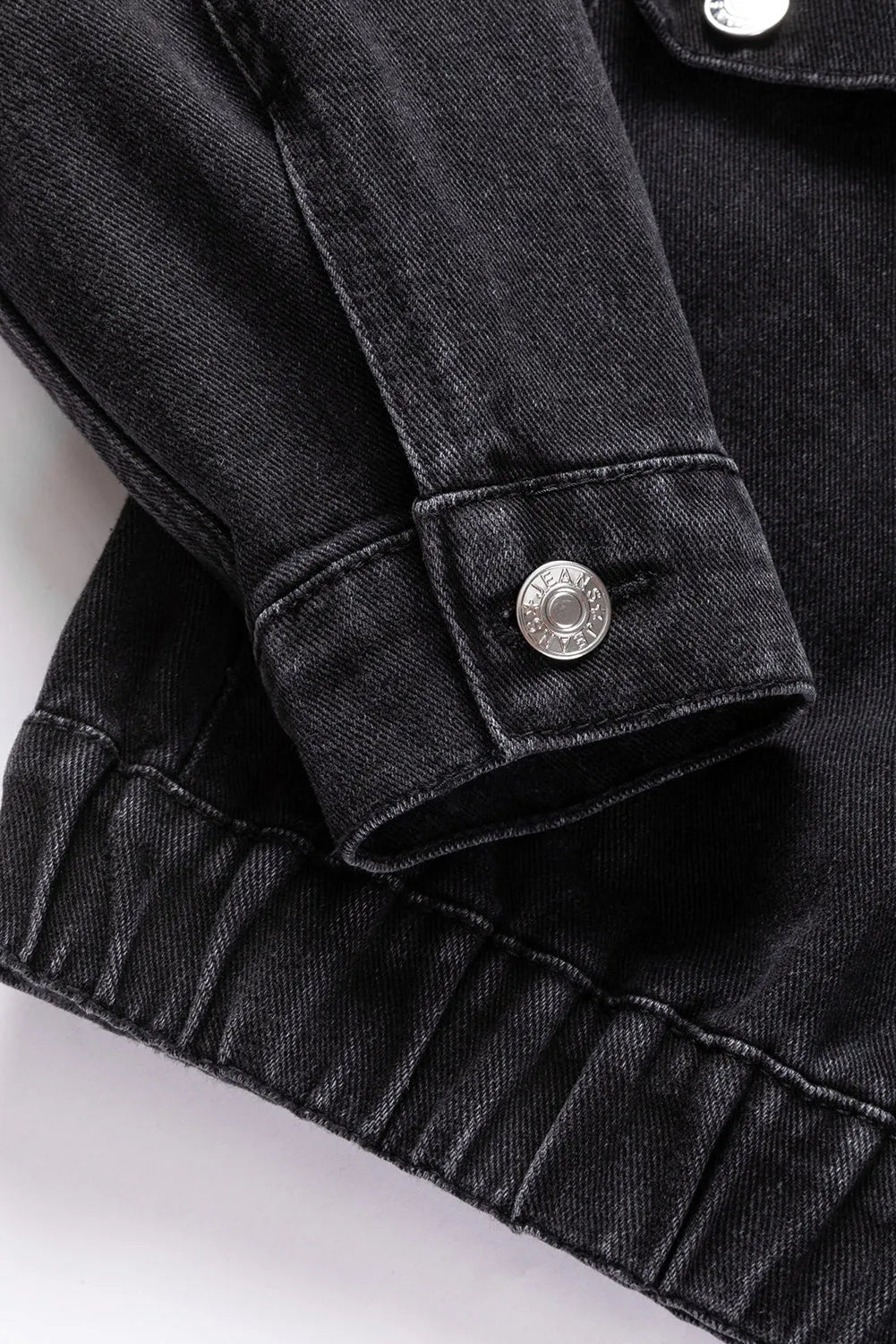 Black Metal Buttons Flap Pocket Drop Shoulder Denim Jacket - Chic Meadow Boutique 