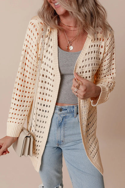 Apricot Solid Color Open Knit Duster Cardigan - Chic Meadow Boutique 