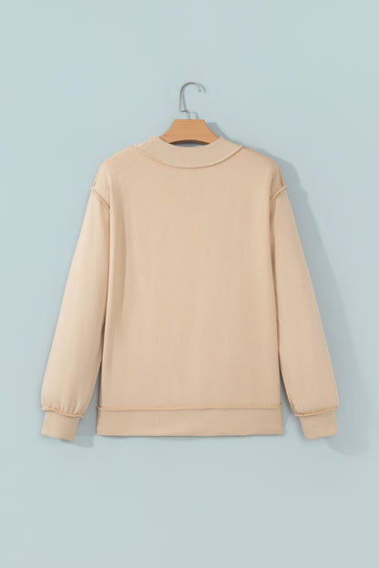Parchment Exposed Seam Mock Neck STATE Letter Graphic Loose Sweatshirt