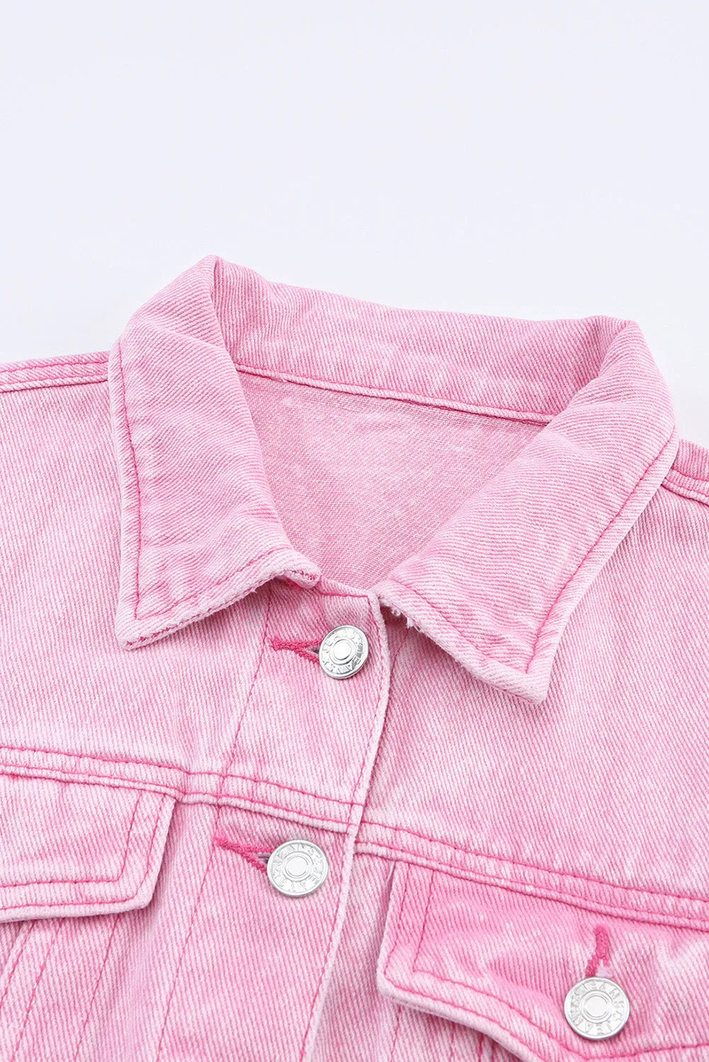 Pink Acid Wash Button Flap Pocket Denim Jacket - Chic Meadow Boutique 