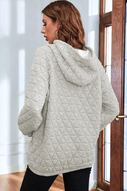 Light Grey Solid Color Quilted Kangaroo Pocket Hoodie - Chic Meadow Boutique 