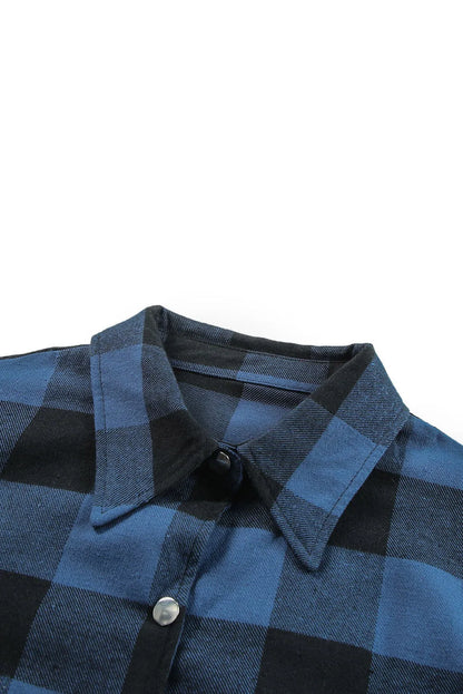 Blue Turn-down Collar Plaid Shirt Jacket - Chic Meadow Boutique 