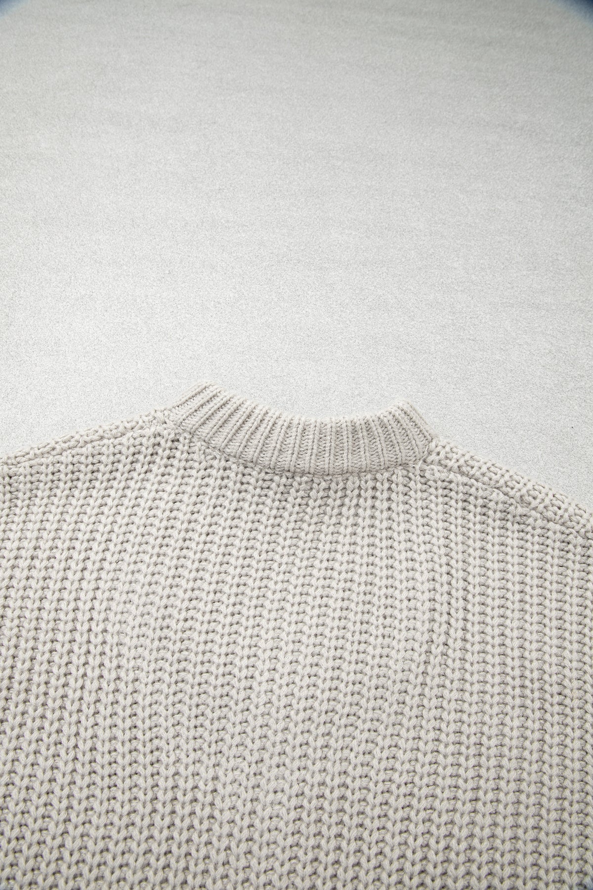 Jet Stream Solid Color Short Sleeve Zipper Knit High Neck Sweater