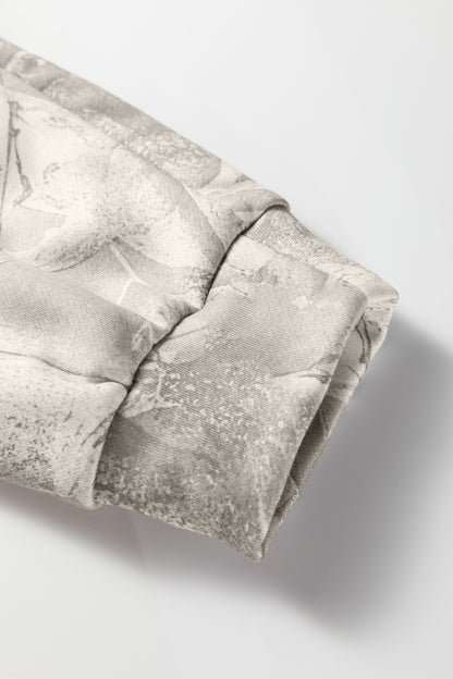 Beige Camouflage Woodland Print Oversized Sporty Hoodie