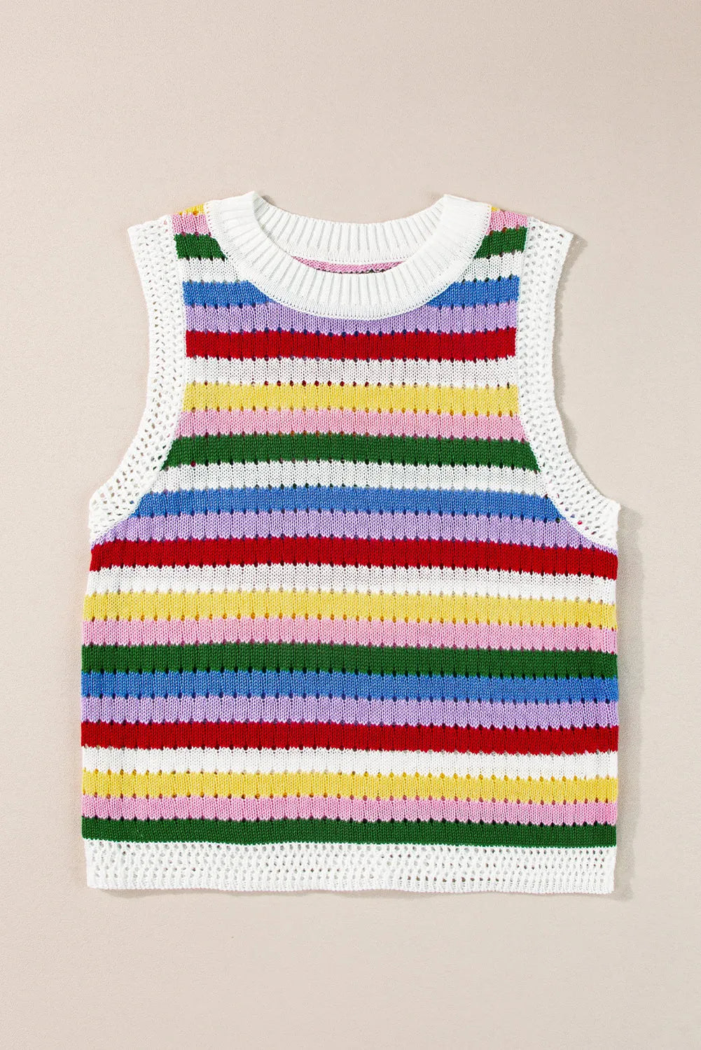 Multicolour Striped Knitted Eyelet Slim Sweater Vest - Chic Meadow Boutique 