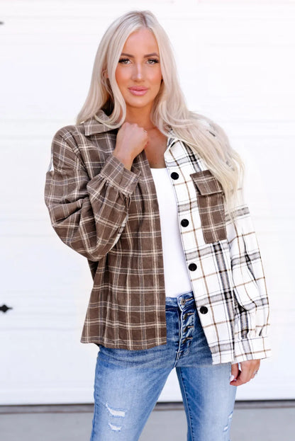 Brown Mixed Plaid Soft Oversized Shirt - Chic Meadow Boutique 