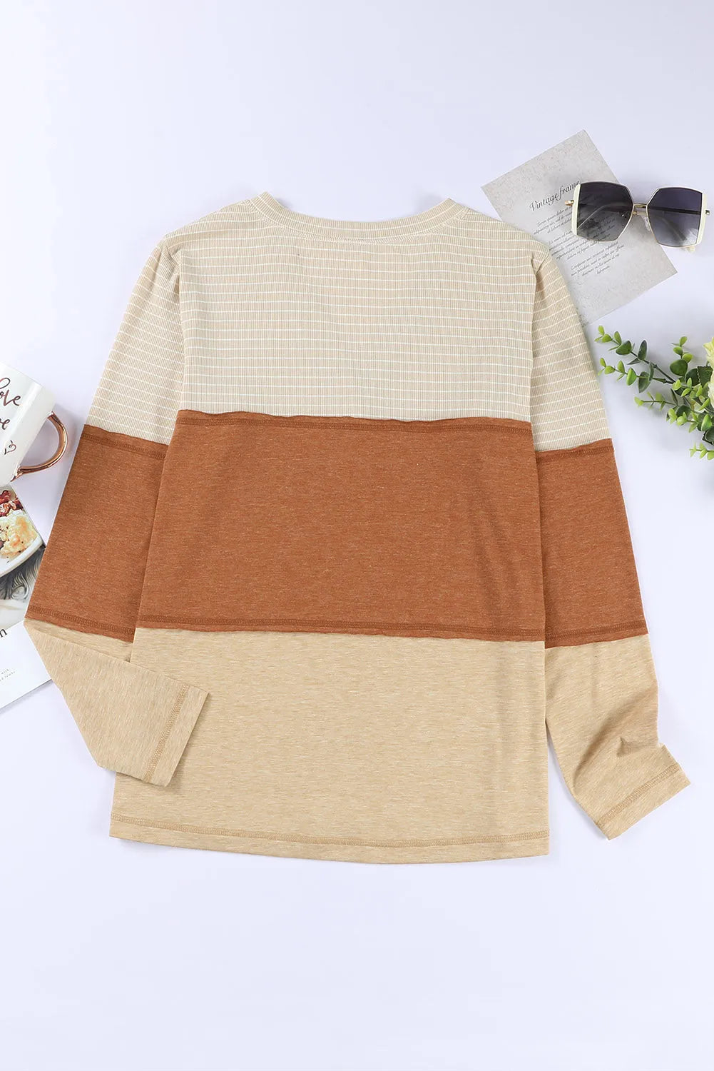 Orange Striped Color Block Henley Top - Chic Meadow Boutique 