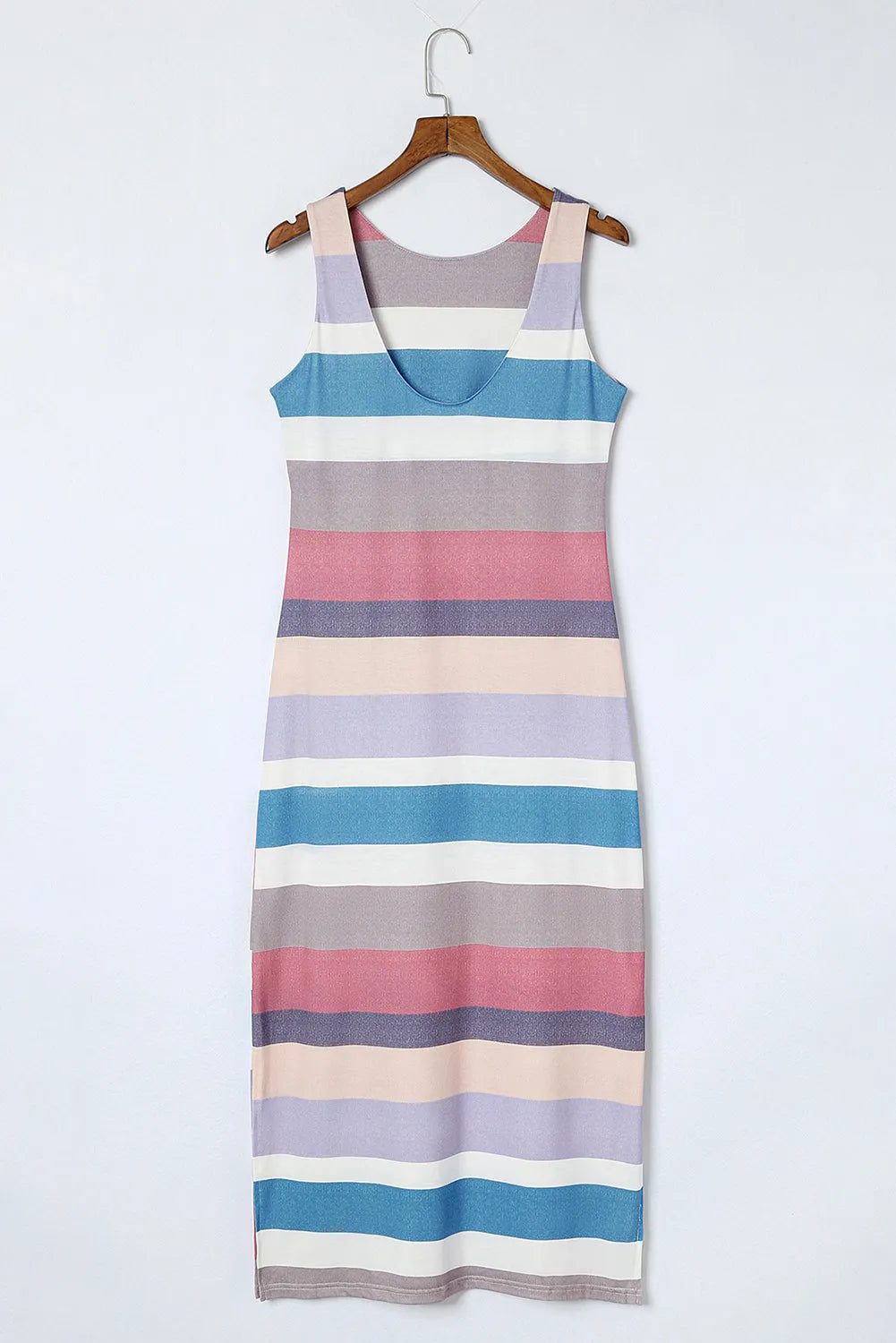 Multicolor Stripe Print Slit Maxi Tank Top Dress - Chic Meadow Boutique 