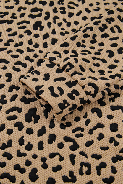 Parchment Leopard Polo Collar V Neck Pullover Top