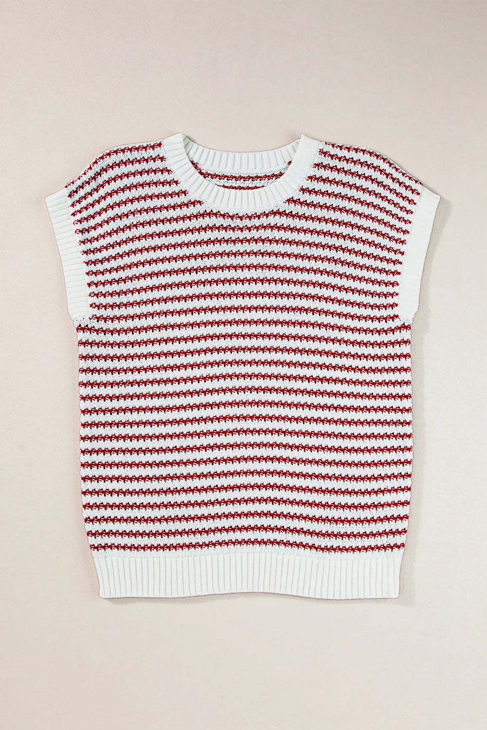 Red Stripe Ribbed Trim Loose Fit Knitted Sweater Vest - Chic Meadow Boutique 