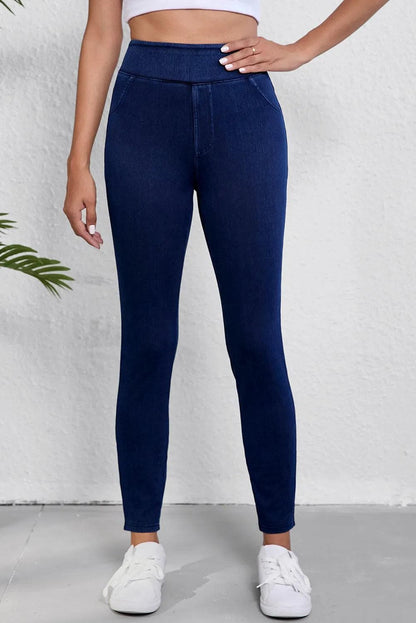 Bottoms/Leggings Ashleigh Blue / S / 47%Polyester+42%Cotton+11%Elastane Ashleigh Blue Solid Color High Waist Stretchy Slim Fit Jeggings