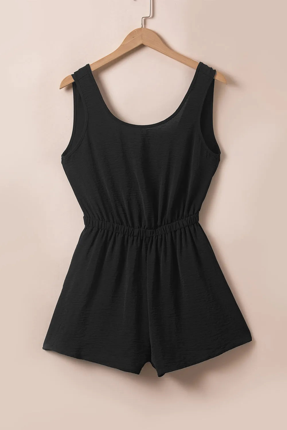 Black Knotted Backless Elastic Waist Sleeveless Romper - Chic Meadow Boutique 