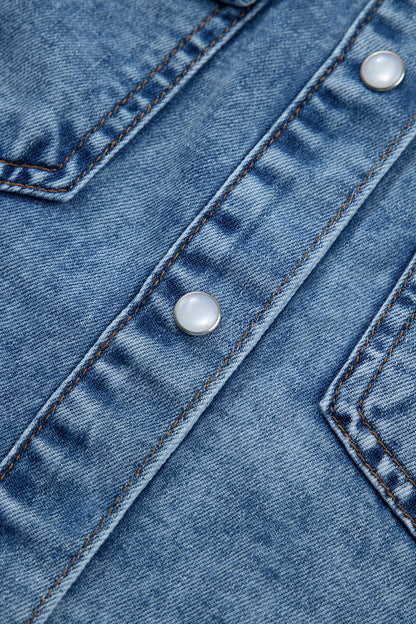 Dusk Blue Buttoned Front Collared Sleeveless Denim Vest