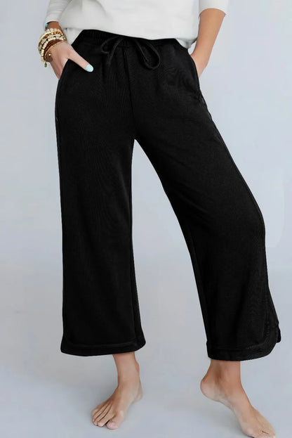 Black Mineral Wash Exposed Seam Wide Leg Pants - Chic Meadow Boutique 