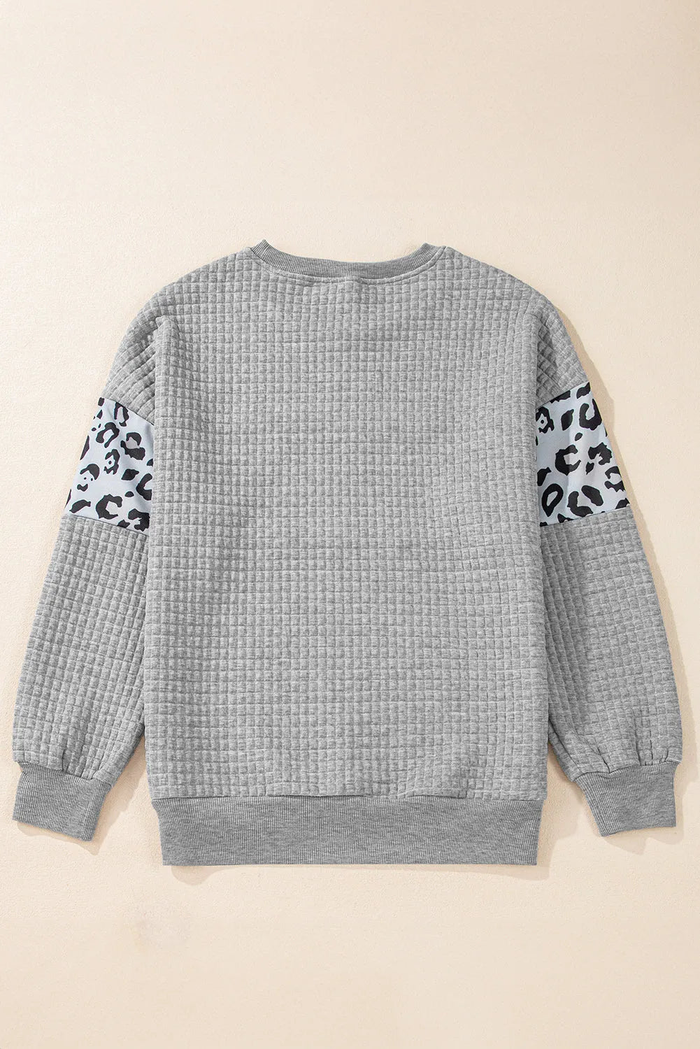 Gray Leopard Quilted Patchwork Crew Neck Sweatshirt - Chic Meadow Boutique 