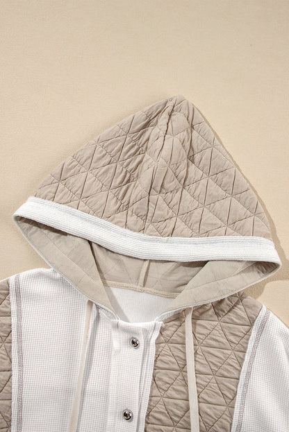 Beige Quilted Textured Patchwork Loose Fit Hooded Jacket - Chic Meadow Boutique 