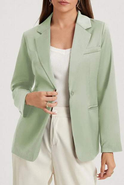 Green Pocketed Single Button Lapel Neck Blazer - Chic Meadow Boutique 