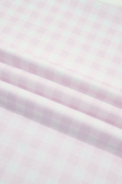 Pink Plaid Round Neck Long Sleeve Sweatshirt