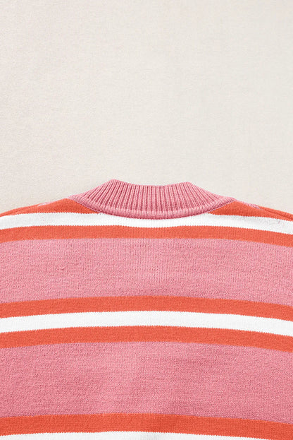 Pink Stripe Drop Shoulder Buttons Cardigan Sweater - Chic Meadow Boutique 