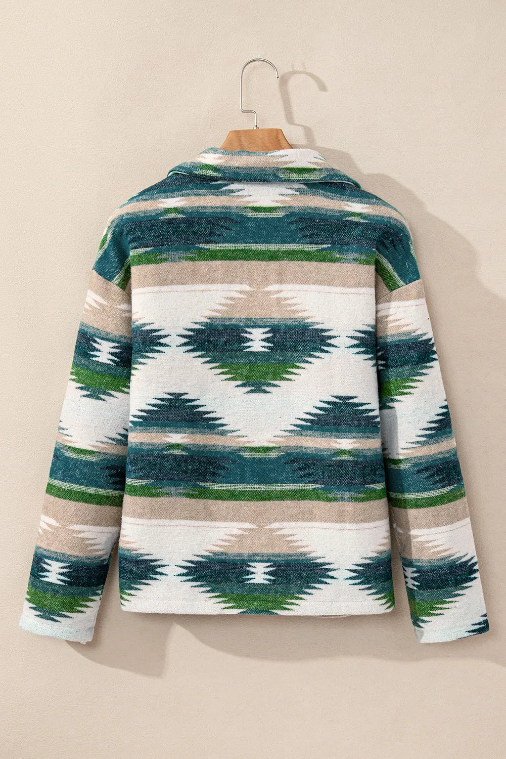 Blackish Green Aztec Print Button Up Long Sleeve Jacket - Chic Meadow Boutique 