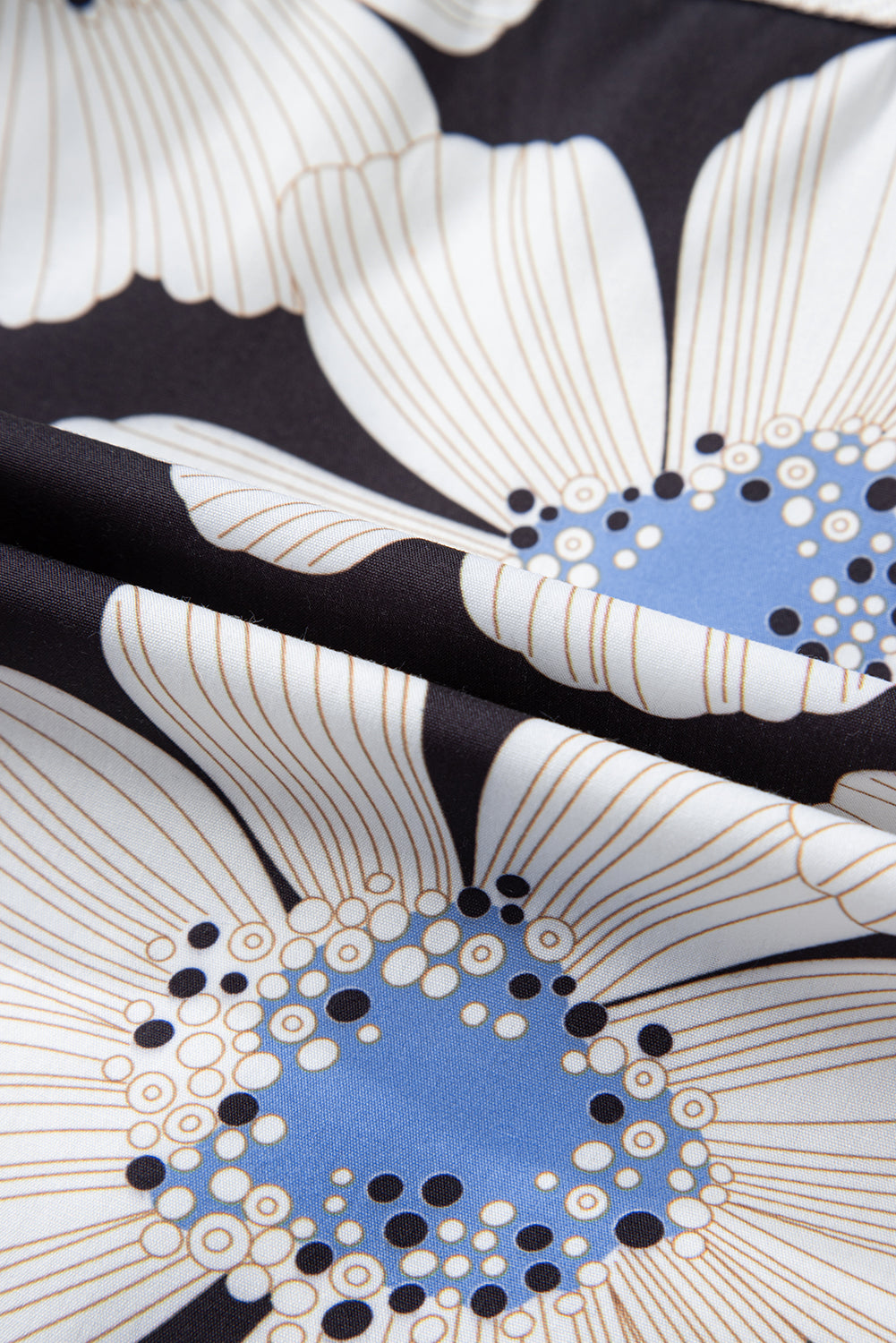 Black Floral Print Striped Tie Sleeve Collared V Neck Blouse