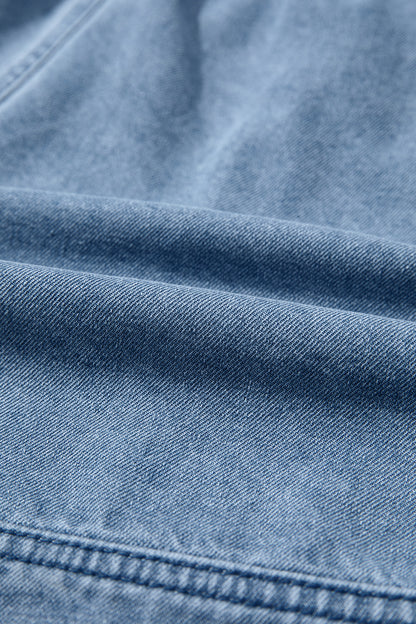 Dusk Blue Smocked Elastic Waist Denim Shorts