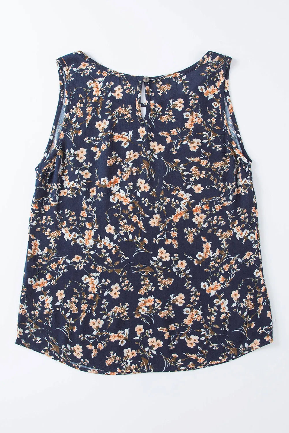 Blue Cutout Decor Round Neck Floral Tank Top - Chic Meadow Boutique 