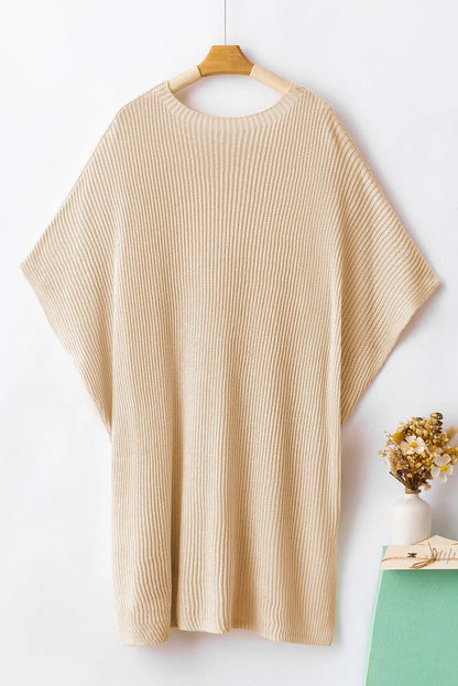 Tops/Short Sleeve Sweaters Apricot Short Sleeve Side Slit Oversized Sweater