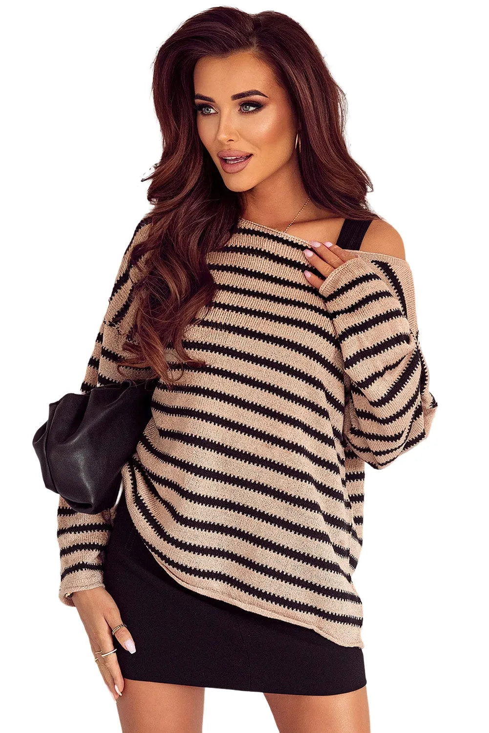 Striped Print Dropped Shoulder Loose Sleeve Sweater - Chic Meadow Boutique 