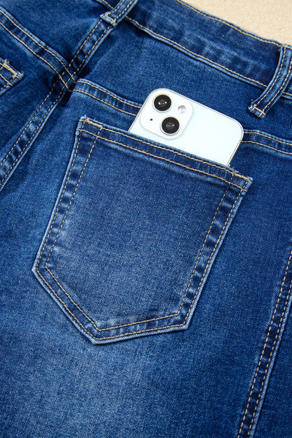 Sail Blue Raw Hem Turnup Loose Ankle-length Jeans