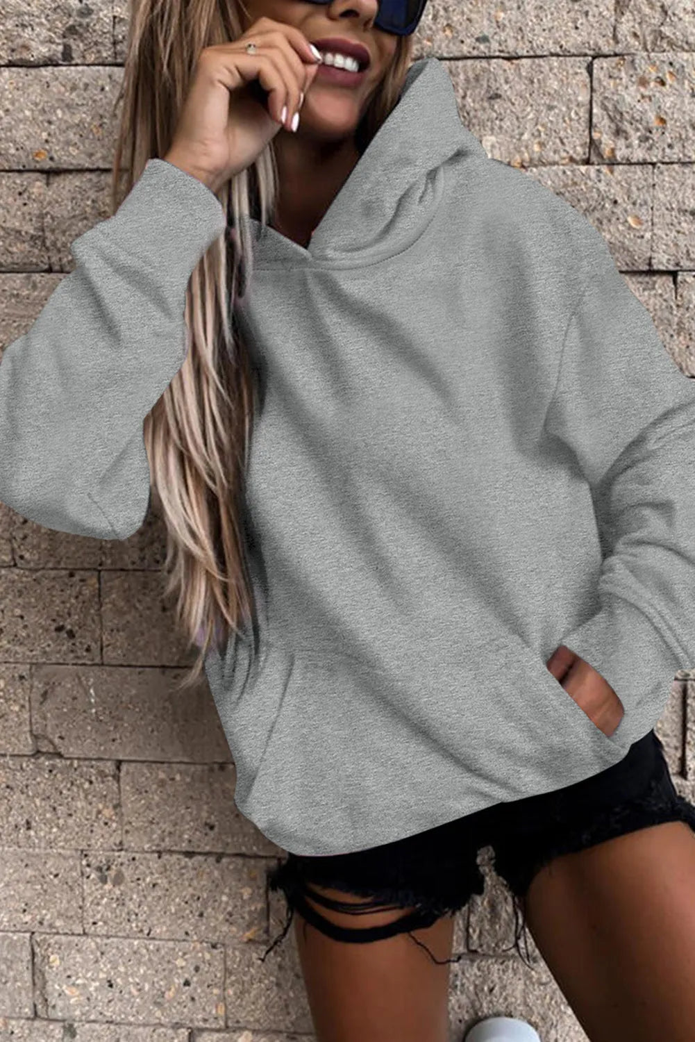 Gray Loose Kangaroo Pocket Hoodie - Chic Meadow Boutique 