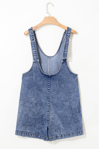 Dusk Blue Sleeveless U Neck Patched Pocket Denim Romper